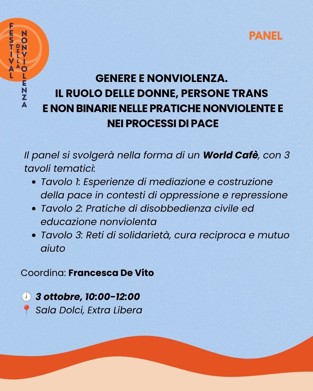 Locandina del panel Genere e nonviolenza